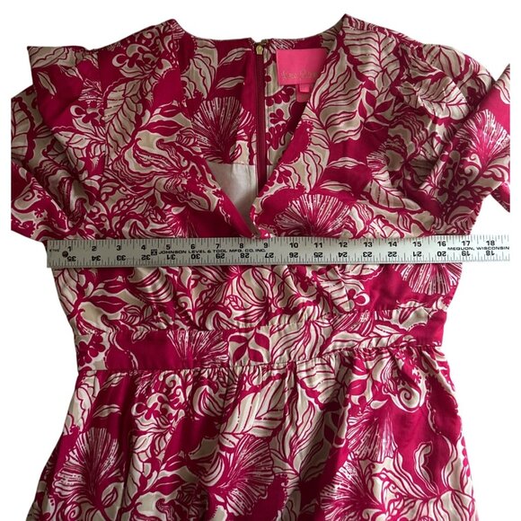 Lilly Pulitzer Tinslee Poinsettia Red V Neck Floral Long Sleeve Midi Dress Sz 4 - Picture 9 of 12